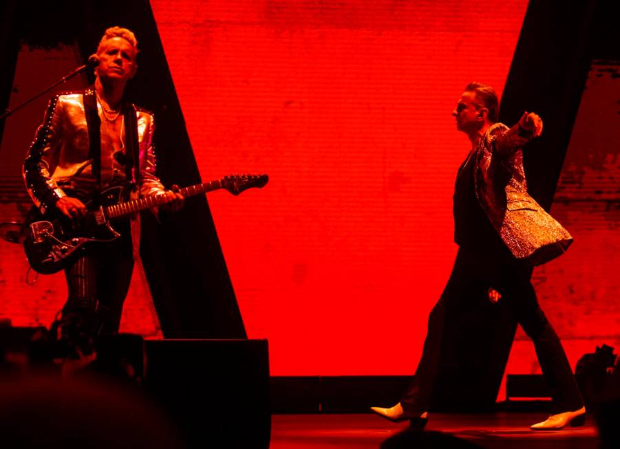 Martin Gore, left, and Dave Gahan of Depeche Mode perform at T-Mobile Arena on Thursday, March ...