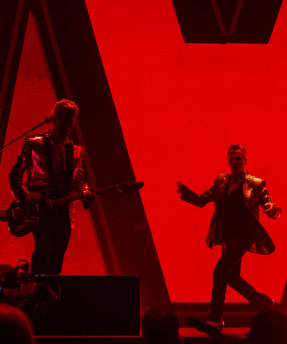 Martin Gore, left, and Dave Gahan of Depeche Mode perform at T-Mobile Arena on Thursday, March ...