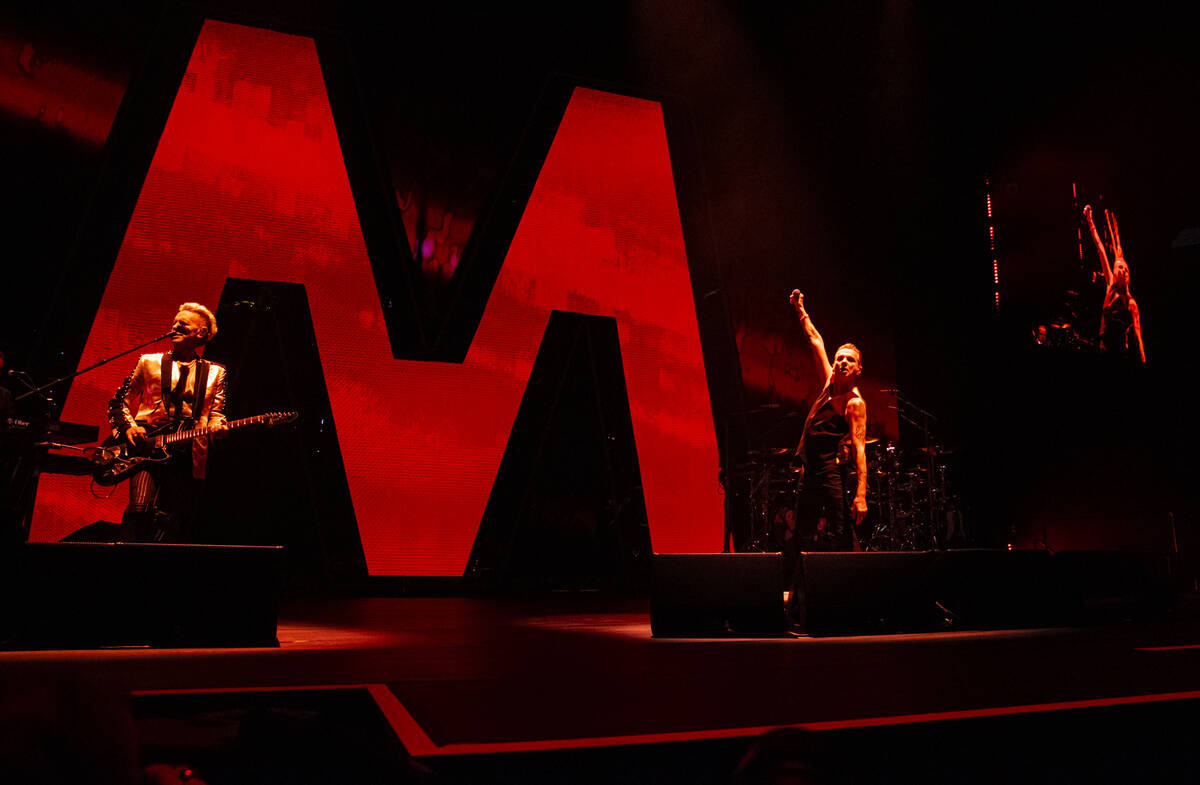 Martin Gore, left, and Dave Gahan of Depeche Mode perform at T-Mobile Arena on Thursday, March ...