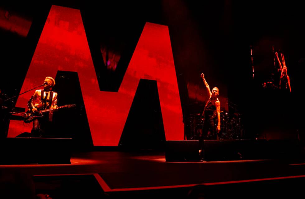 Martin Gore, left, and Dave Gahan of Depeche Mode perform at T-Mobile Arena on Thursday, March ...