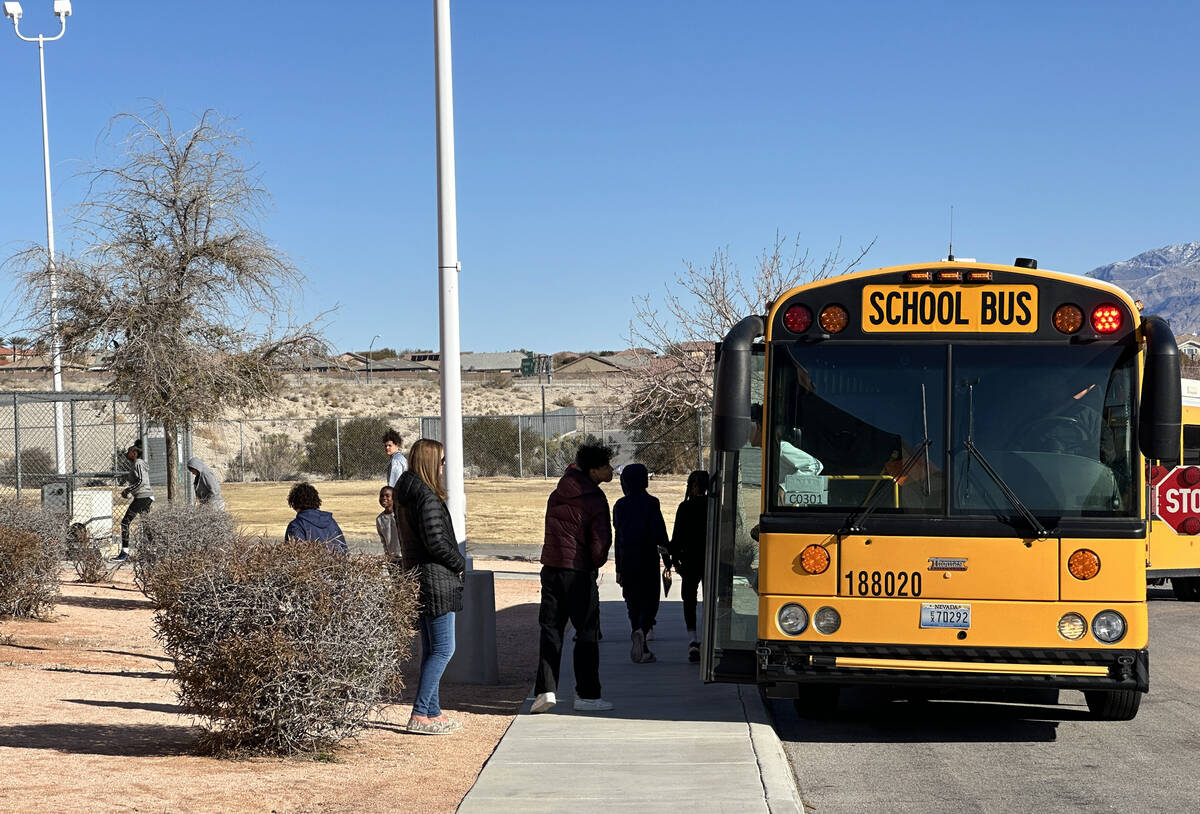 Students arrive at Peterson Academic Center in Las Vegas Friday, March 3, 2023. According to th ...