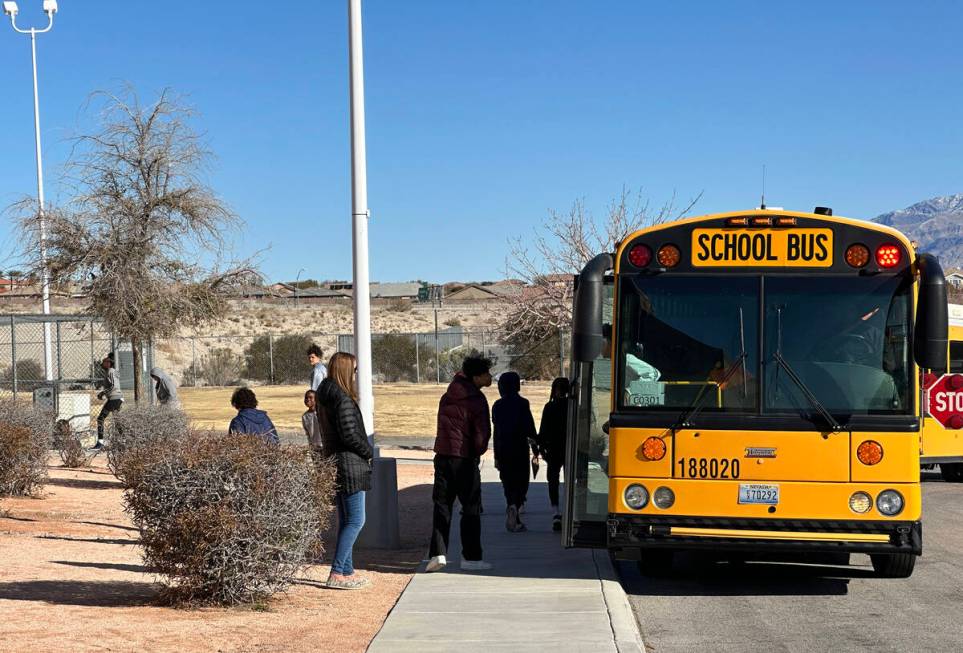 Students arrive at Peterson Academic Center in Las Vegas Friday, March 3, 2023. According to th ...