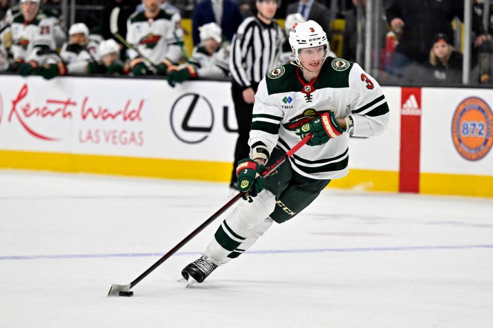 Minnesota Wild defenseman John Klingberg skates against the Vegas Golden Knights during the thi ...