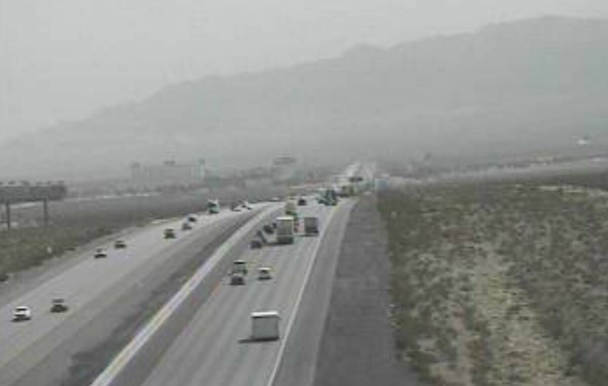 Traffic is seen on Interstate 15 south of Las Vegas on April 3, 2023. (RTC cameras)