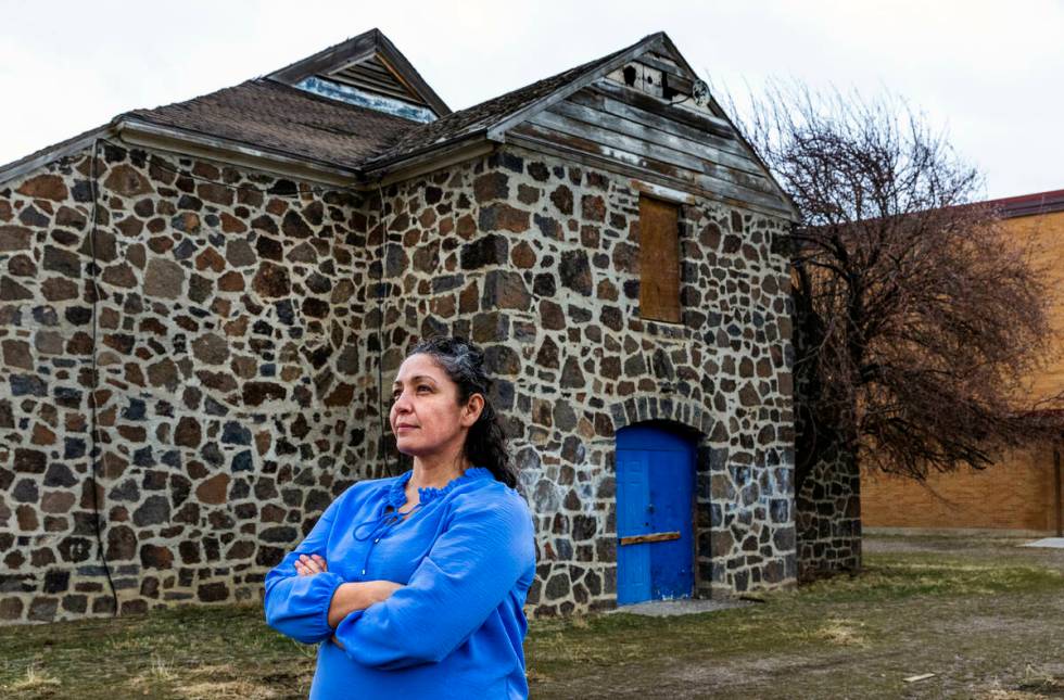 Owyhee Combined School Assistant Principal Lynn Manning John outside the old gym closed due to ...