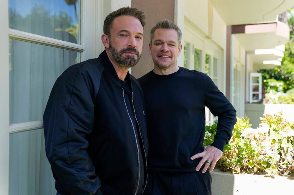 Ben Affleck, left, and Matt Damon pose for a portrait to promote the film "Air" on Mo ...