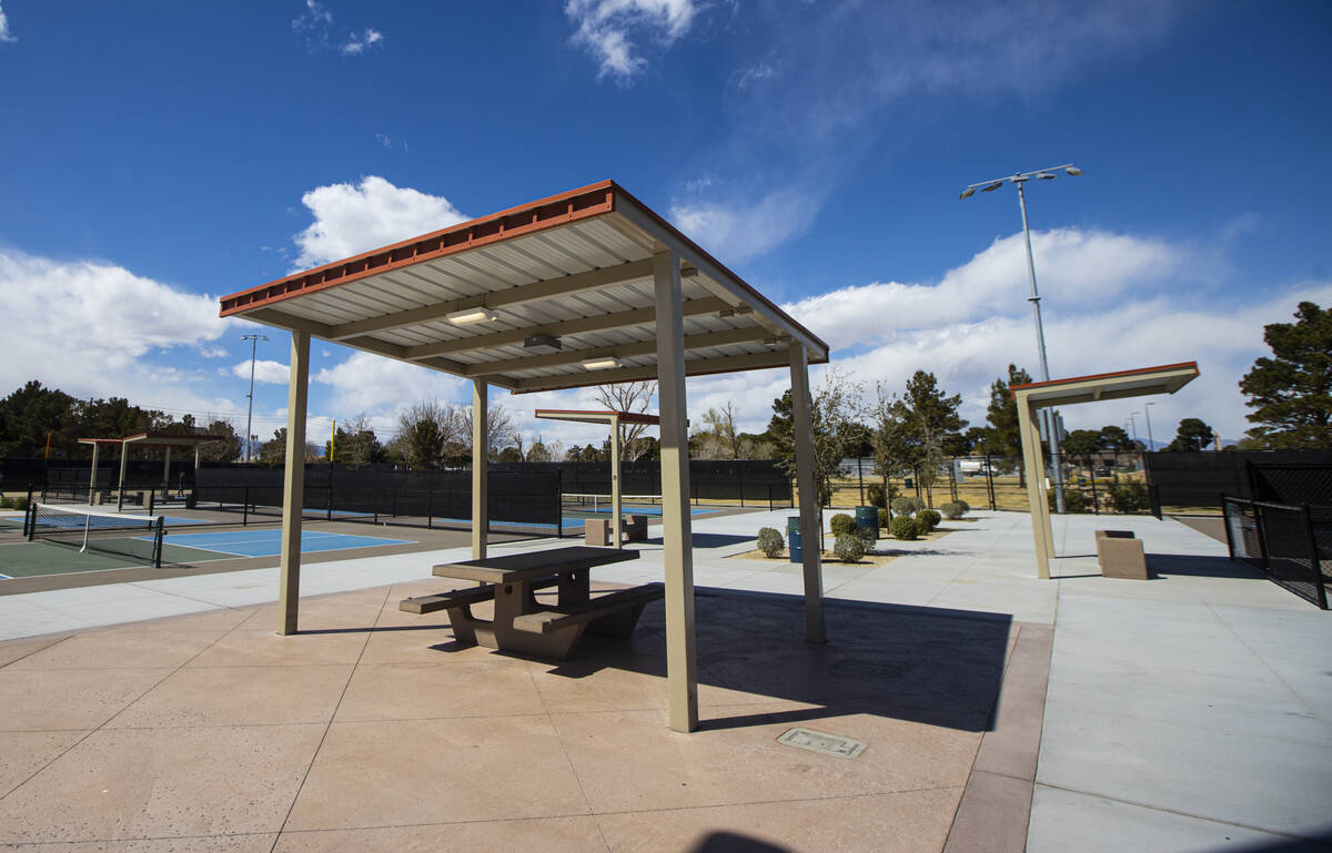 Courts at the Sunset Park pickleball complex on Tuesday, April 4, 2023, in Las Vegas. (Chase St ...
