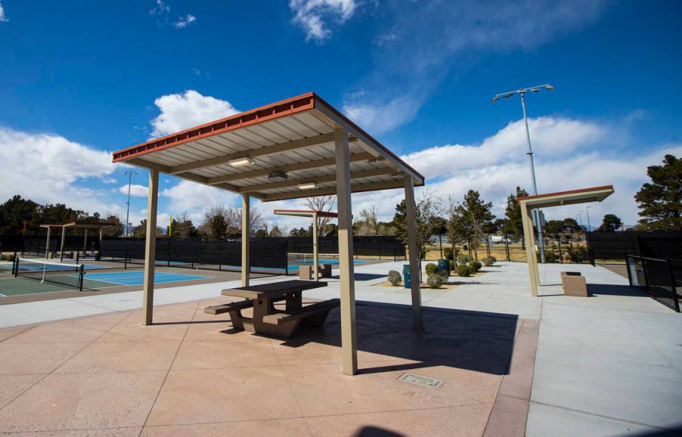 Courts at the Sunset Park pickleball complex on Tuesday, April 4, 2023, in Las Vegas. (Chase St ...