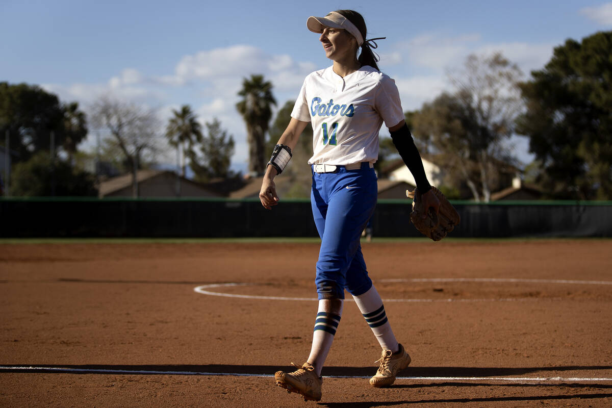 Green Valley’s Avari Morris walks off the field after pitching the final inning during a ...
