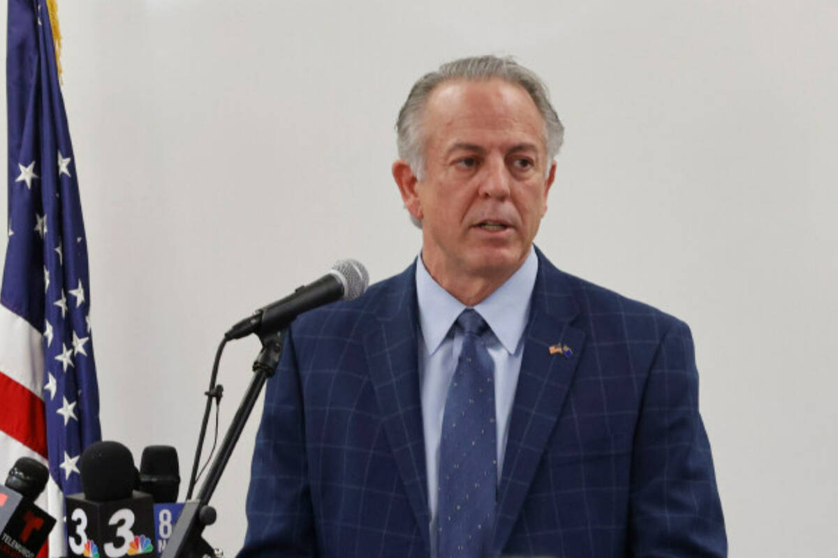 Gov. Joe Lombardo speaks at Valley High School on Friday, March 24, 2023, in Las Vegas. State w ...