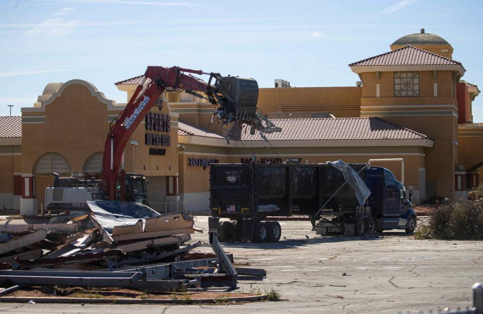 Crews work on the demolition of the Fiesta Rancho on Thursday, April 6, 2023, in North Las Vega ...