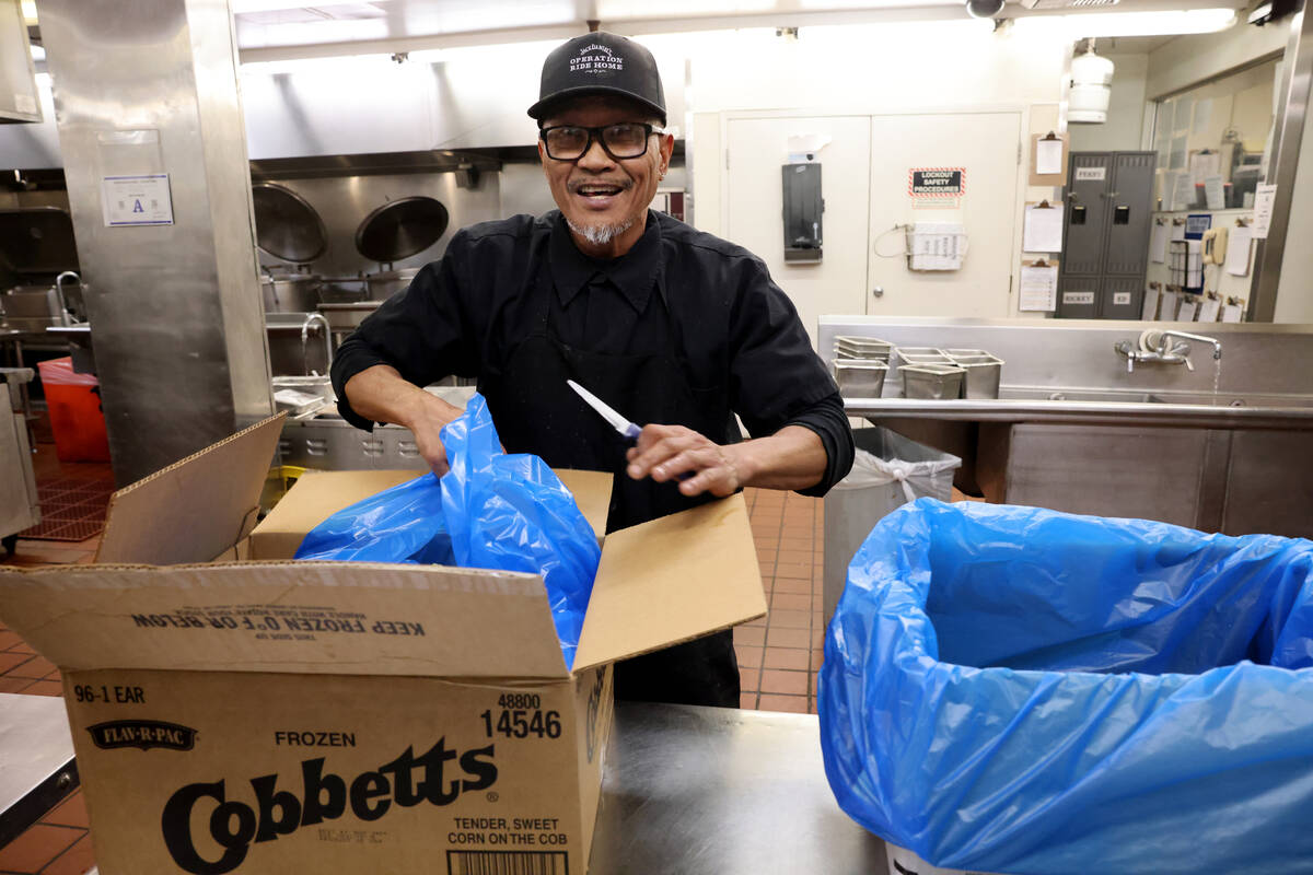 Lead Cook Edwardo Collado works at Binion’s in downtown Las Vegas Tuesday, April 4, 2023 ...