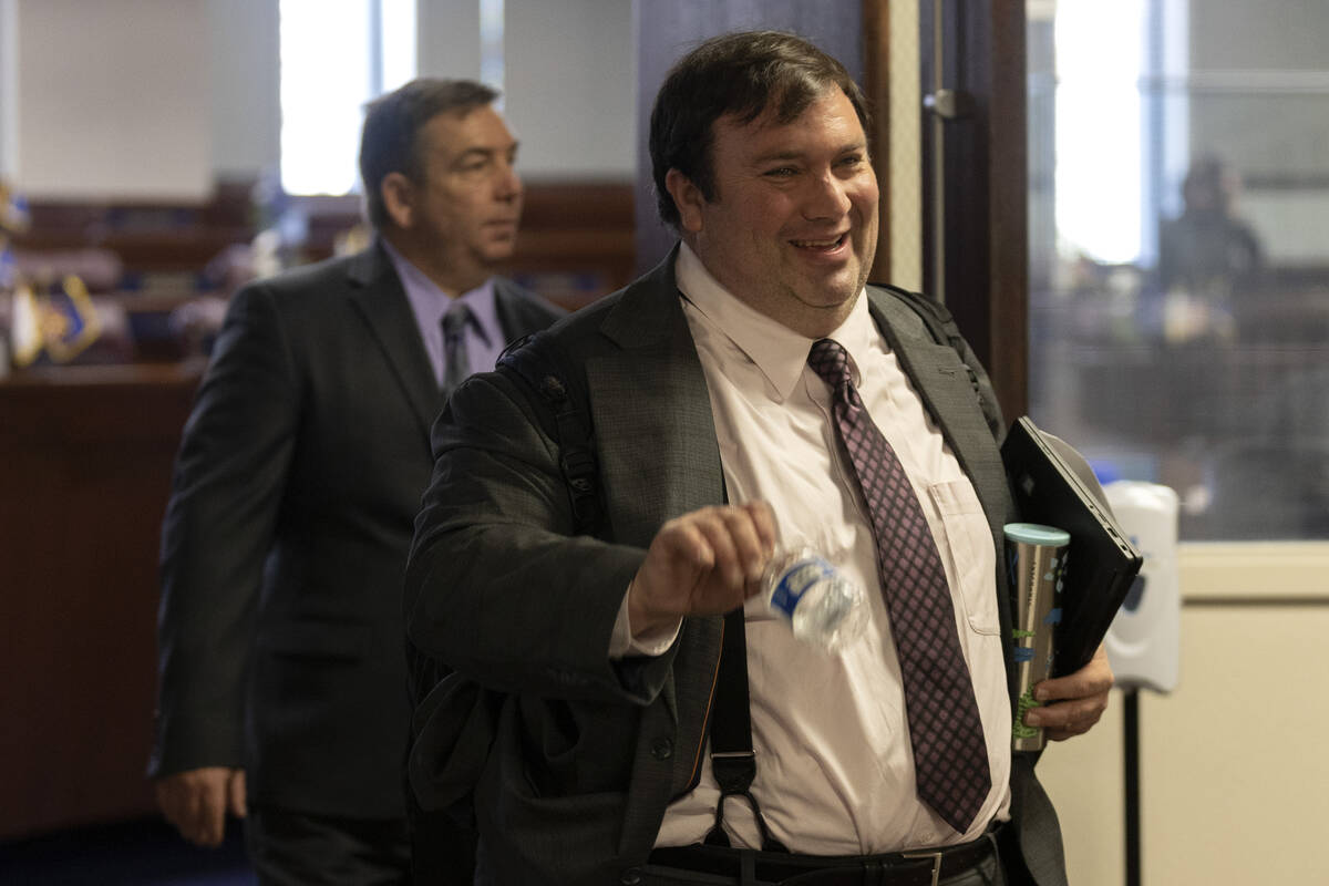 Sen. James Ohrenschall, D-Las Vegas, leaves the Senate chambers during the 82nd Session of the ...