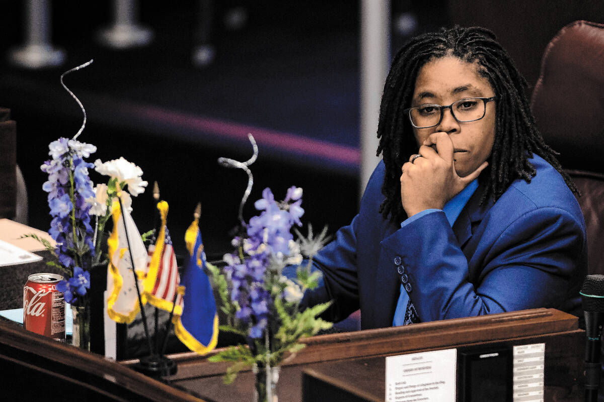 Sen. Dallas Harris, D-Las Vegas, listens to bill introductions in the Senate during the 82nd Se ...