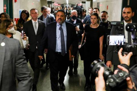 Manhattan District Attorney Alvin Bragg exits the courtroom after the jury found the Trump Orga ...