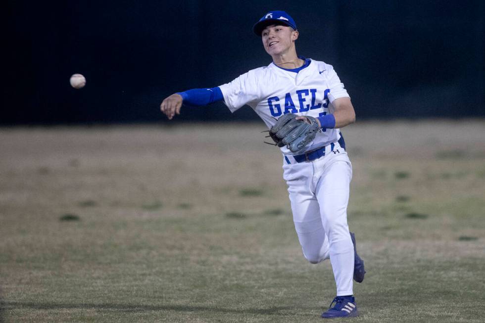 Bishop Gorman’s Colton Boardman throws in field during a high school baseball championsh ...