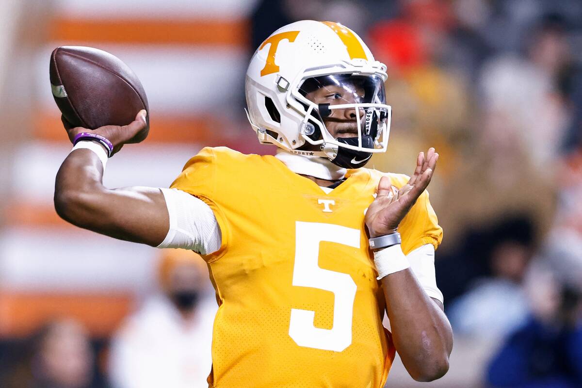 FILE — Tennessee quarterback Hendon Hooker throws against South Alabama in an NCAA colle ...