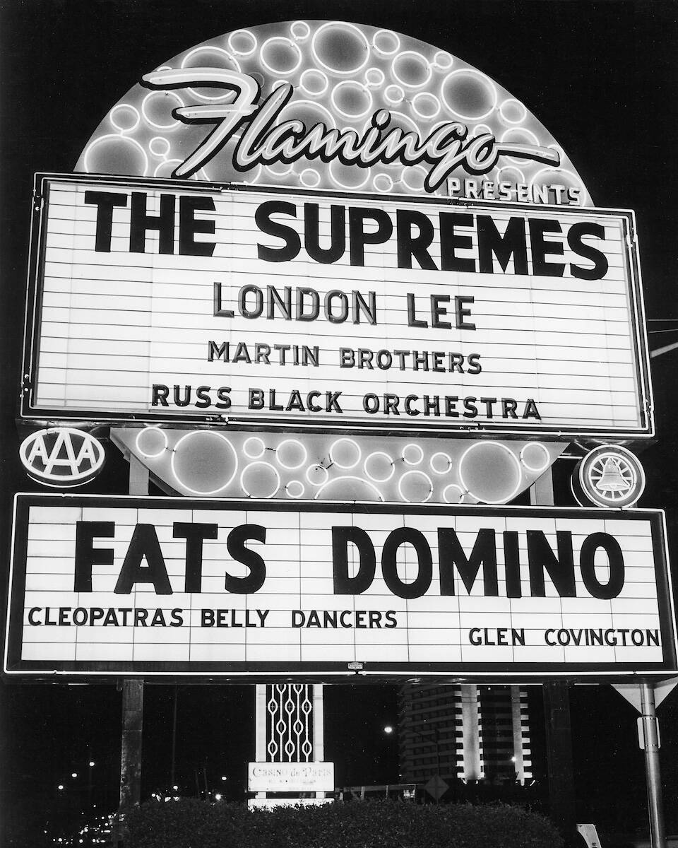 The Supremes and Fats Domino at the Flamingo on June 29, 1966. (Las Vegas News Bureau)
