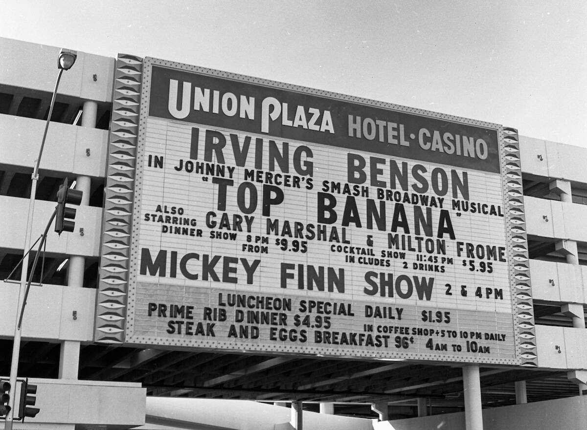 The Union Plaza Marquee on March 26, 1980. (Jerry Abbott/Las Vegas News Bureau)