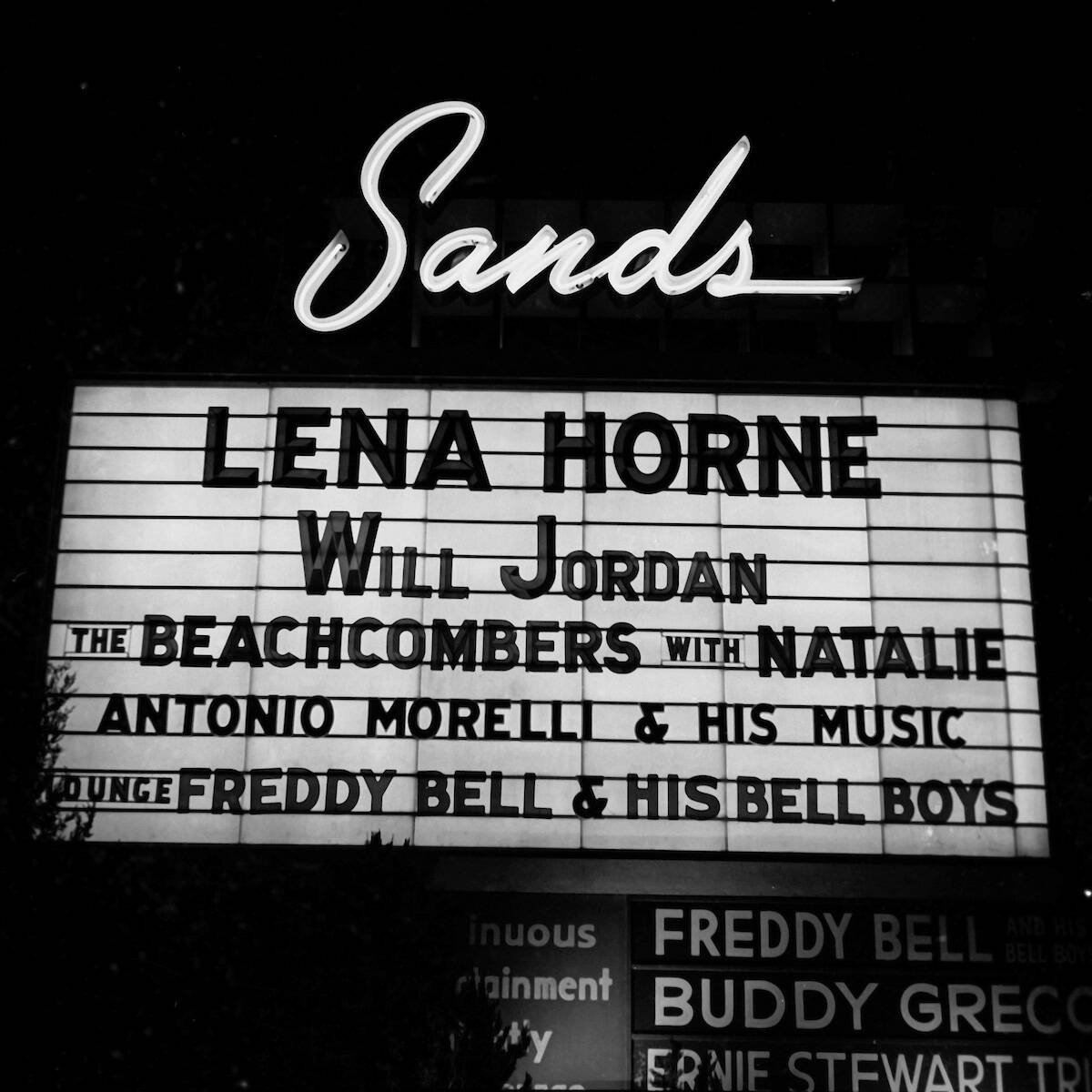 The Sands has Lena Horne and Will Jordan on Dec. 31, 1955. (Las Vegas News Bureau)