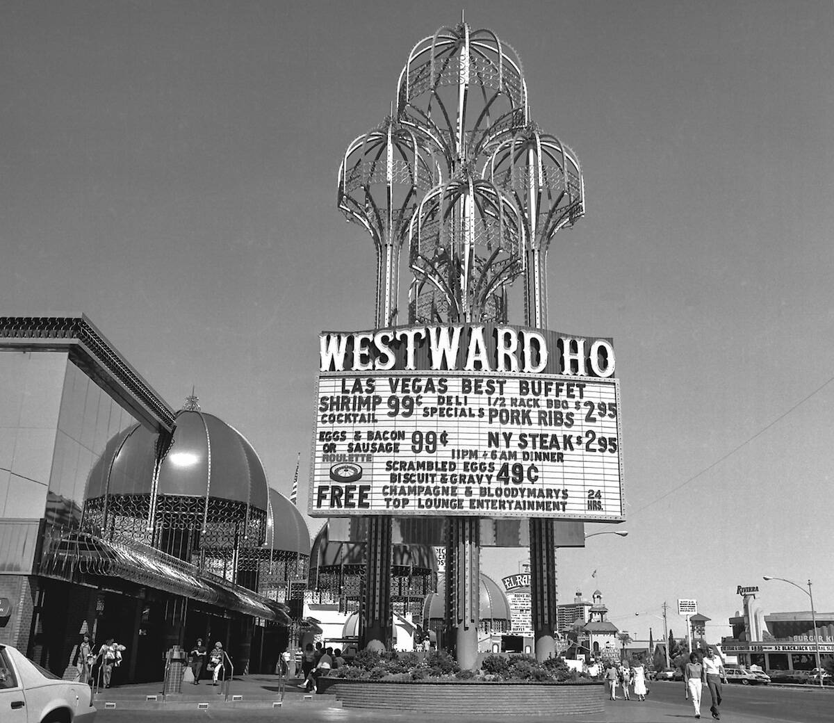 The Westward Ho marquee with food prices on Oct. 14, 1986. (Las Vegas News Bureau)