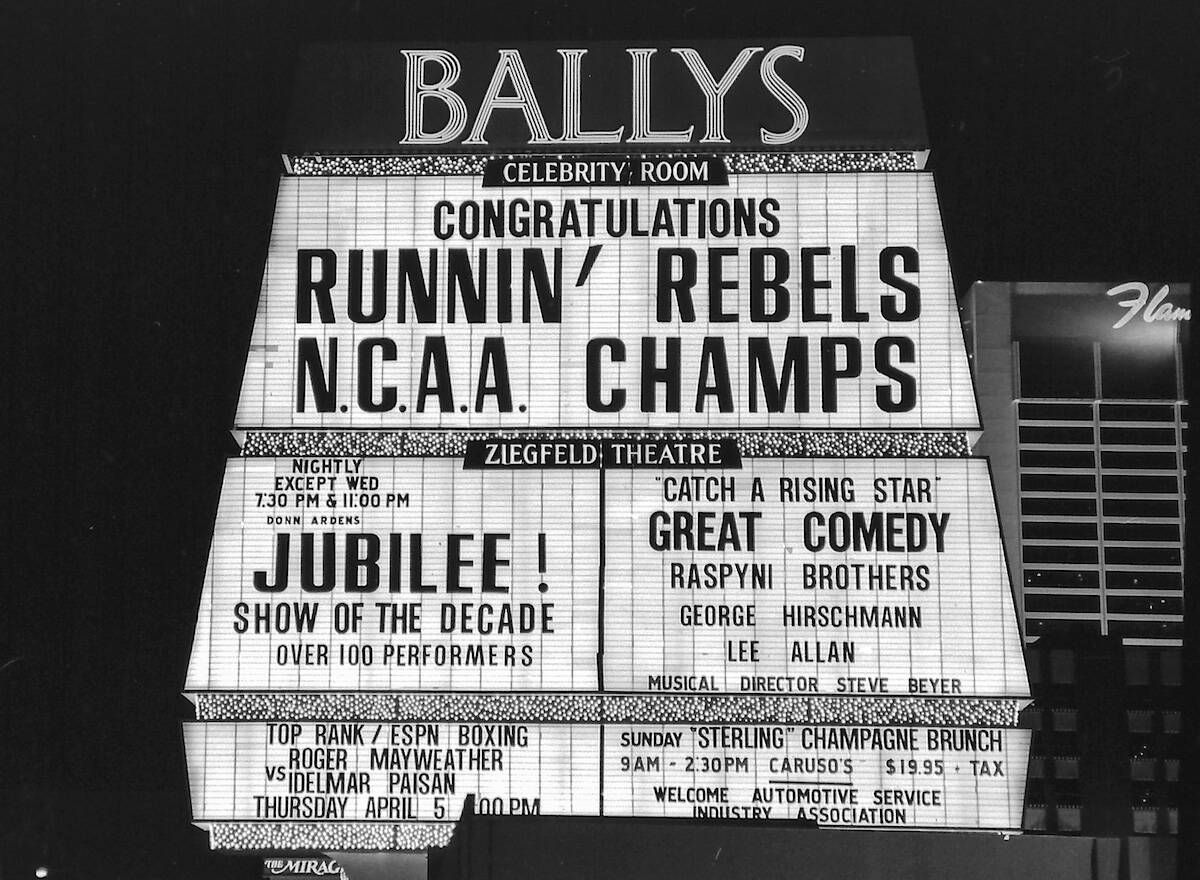 Bally's (now Horseshoe Las Vegas) celebrates the UNLV Runnin' Rebels NCAA men's basketball cham ...