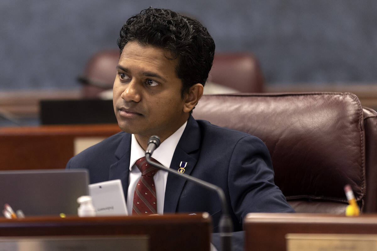 Assemblyman Reuben D’Silva, D-Las Vegas, listens during the second day of the 82nd Session of ...