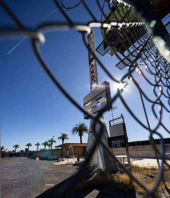 The boarded-up White Sands Motel at 3889 Las Vegas Blvd. on the south Strip is shown, on Monday ...