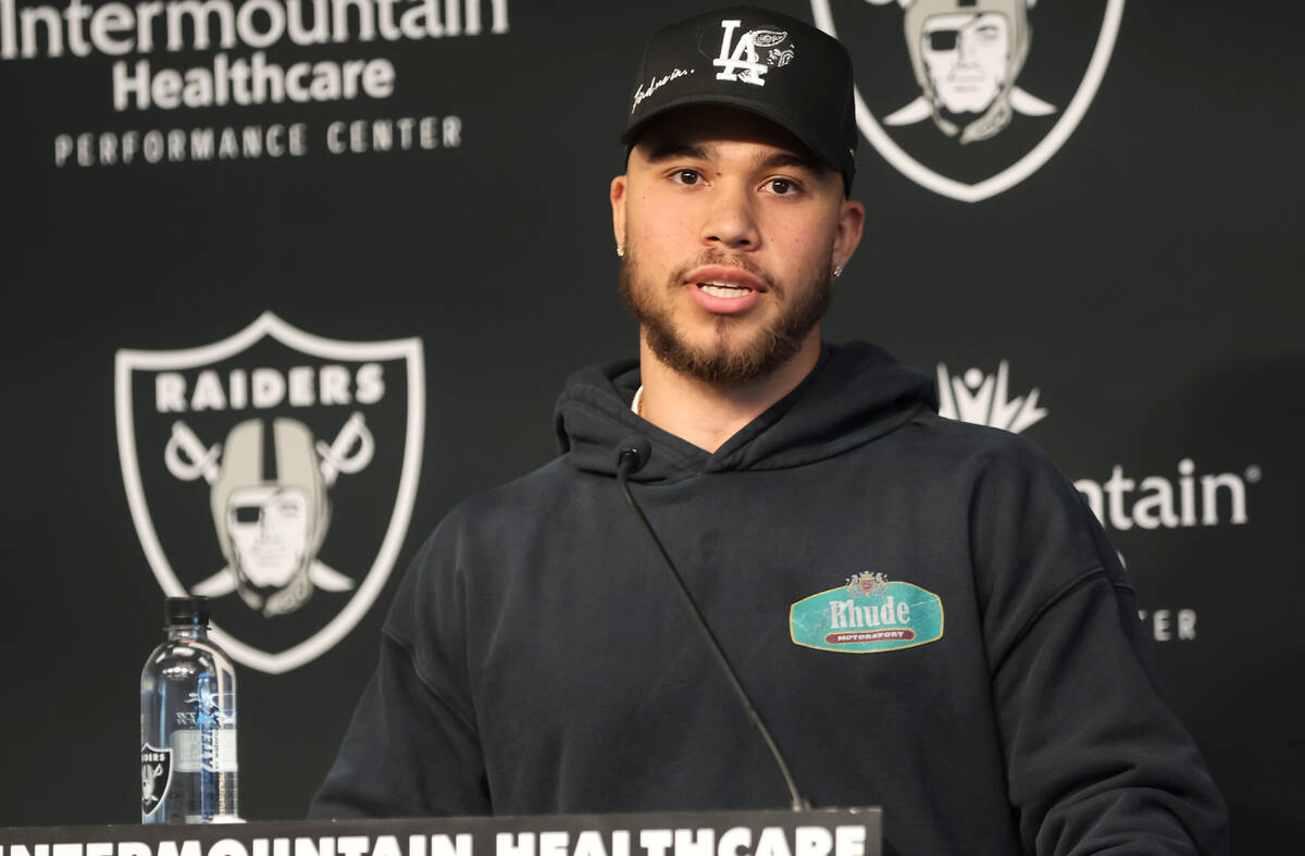 Newly acquired Raiders safety Marcus Epps addresses the media at Raiders Headquarters and Inter ...