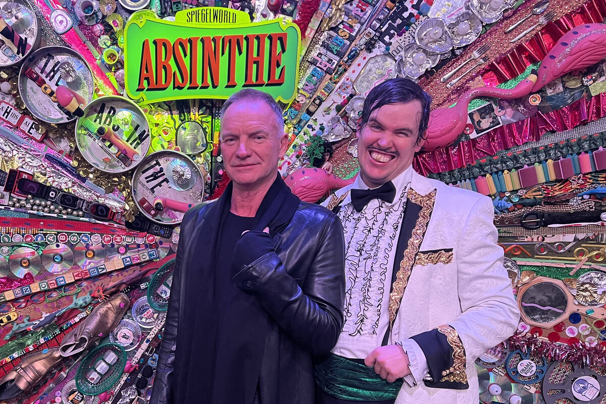 Recording superstar Sting, left, is shown with Gazillionaire after attending "Absinthe" at Caes ...