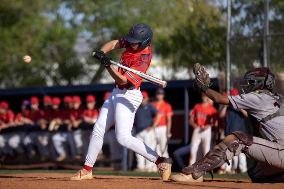 Coronado’s Louis Dion bats against Cimarron-Memorial during a high school baseball game ...