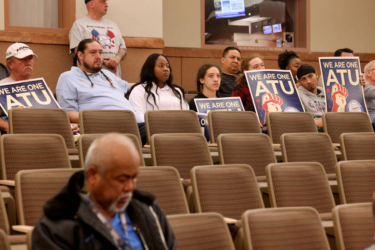 Members of the Amalgamated Transit Union, Local 1637, and supporters attend a meeting of the Re ...