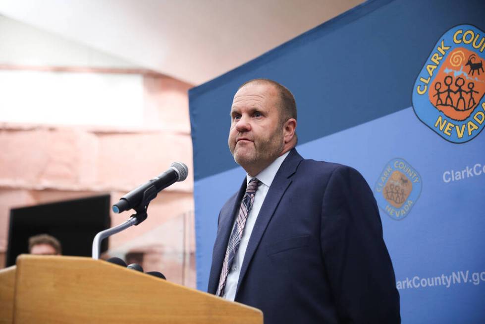 Then-Assistant County Manager Kevin Schiller speaks at a press conference at the County Commiss ...