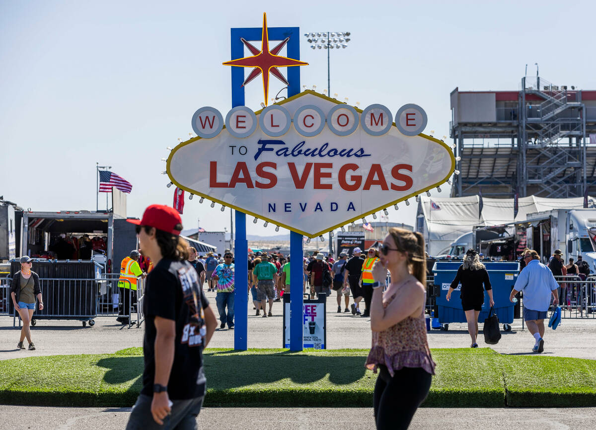 Fans arrive during Day 2 of NHRA Nationals at the Las Vegas Motor Speedway on Saturday, April 1 ...