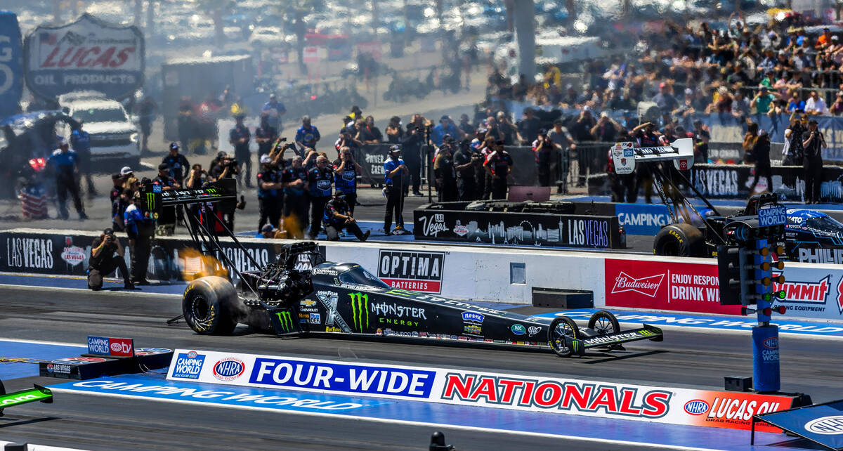 Top Fuel racer Brittany Force competes in qualifying during Day 2 of NHRA Nationals at the Las ...