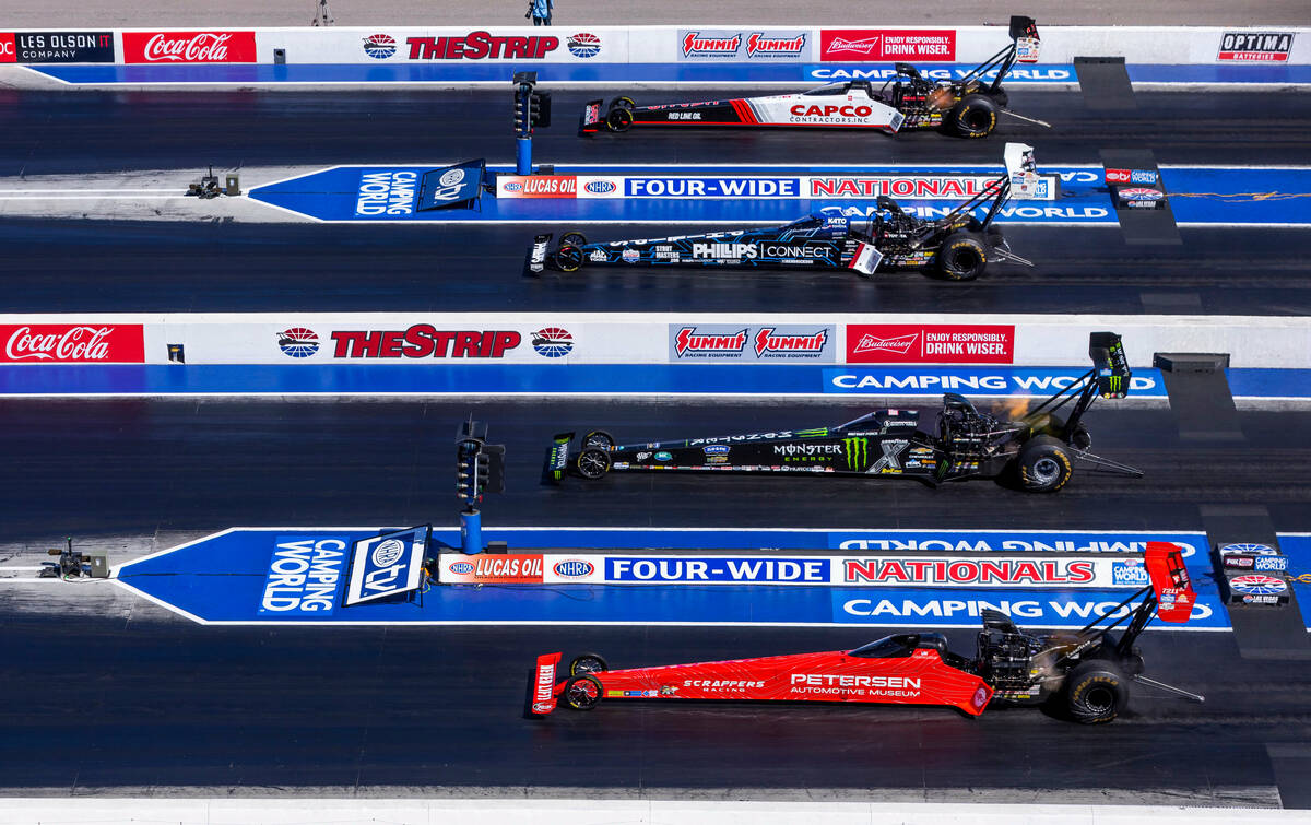 (From bottom) Top Fuel racers Mike Salinas, Brittany Force, Justin Ashley and Steve Torrence ra ...