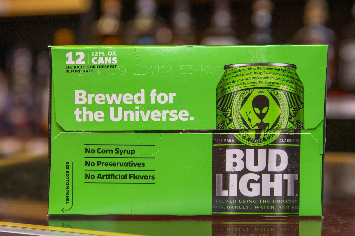 Limited-edition Bud Light alien cans for the Alienstock festival are seen at the Sunset View In ...