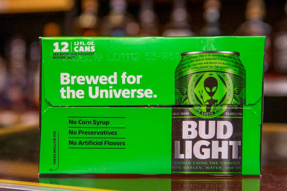 Limited-edition Bud Light alien cans for the Alienstock festival are seen at the Sunset View In ...