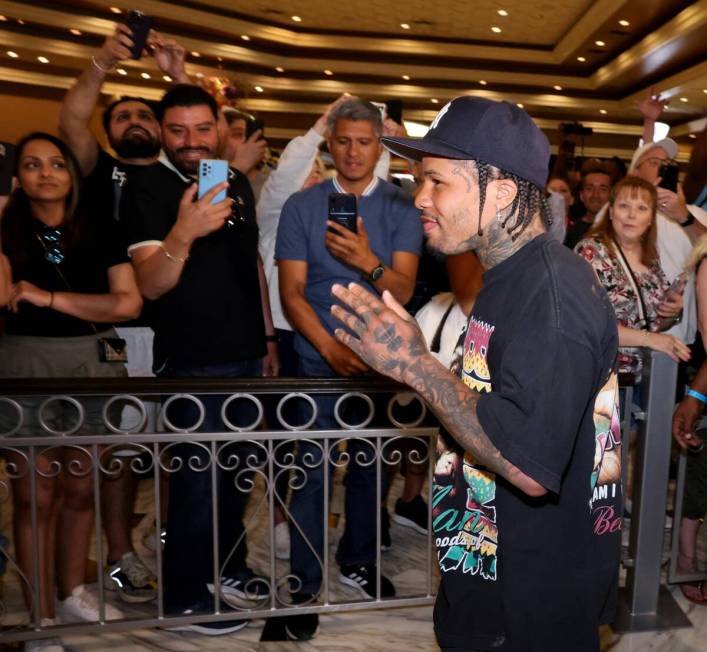 Fans cheer as Gervonta Davis makes his way to the stage during the grand arrivals event at MGM ...