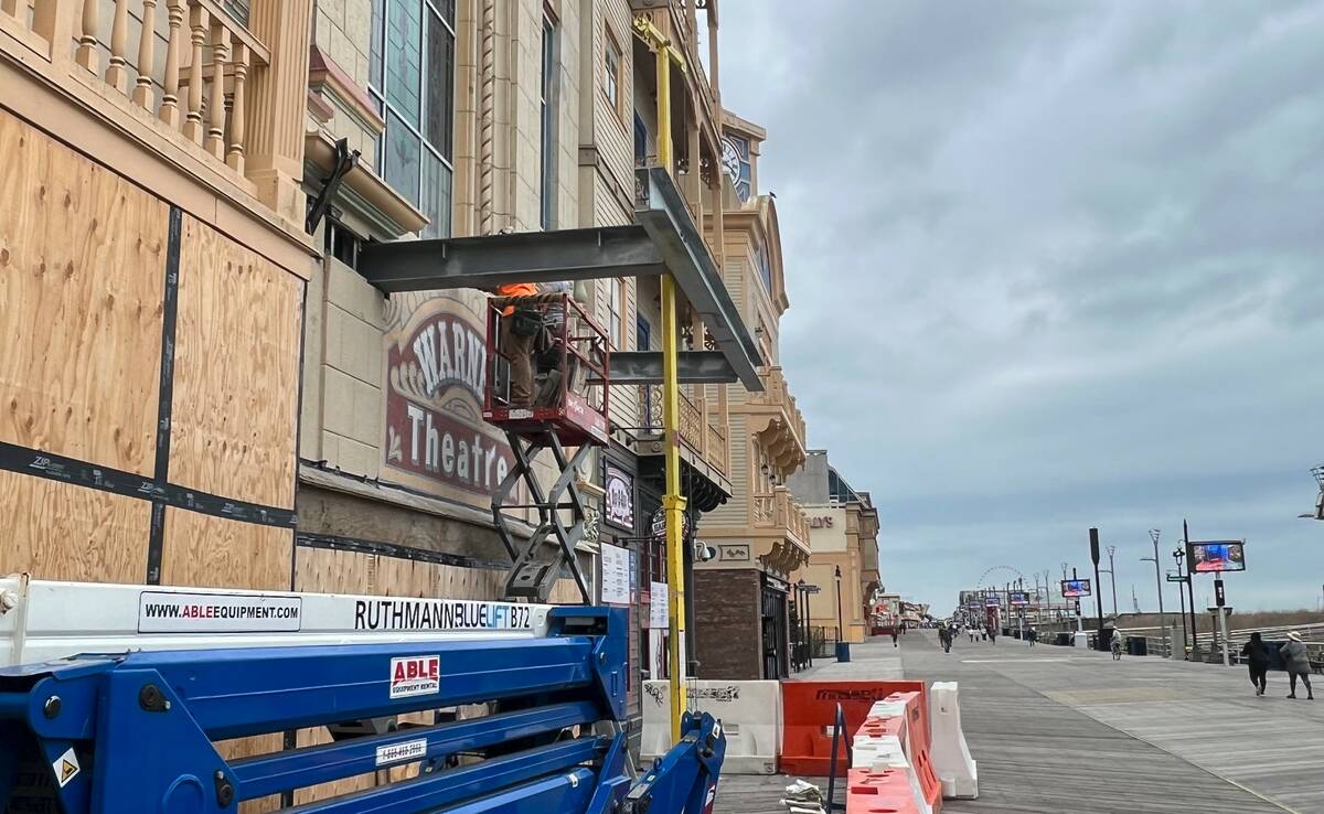 The Warner Theater exterior and Atlantic City Boardwalk are shown on Tuesday, April 18, 2023. ( ...