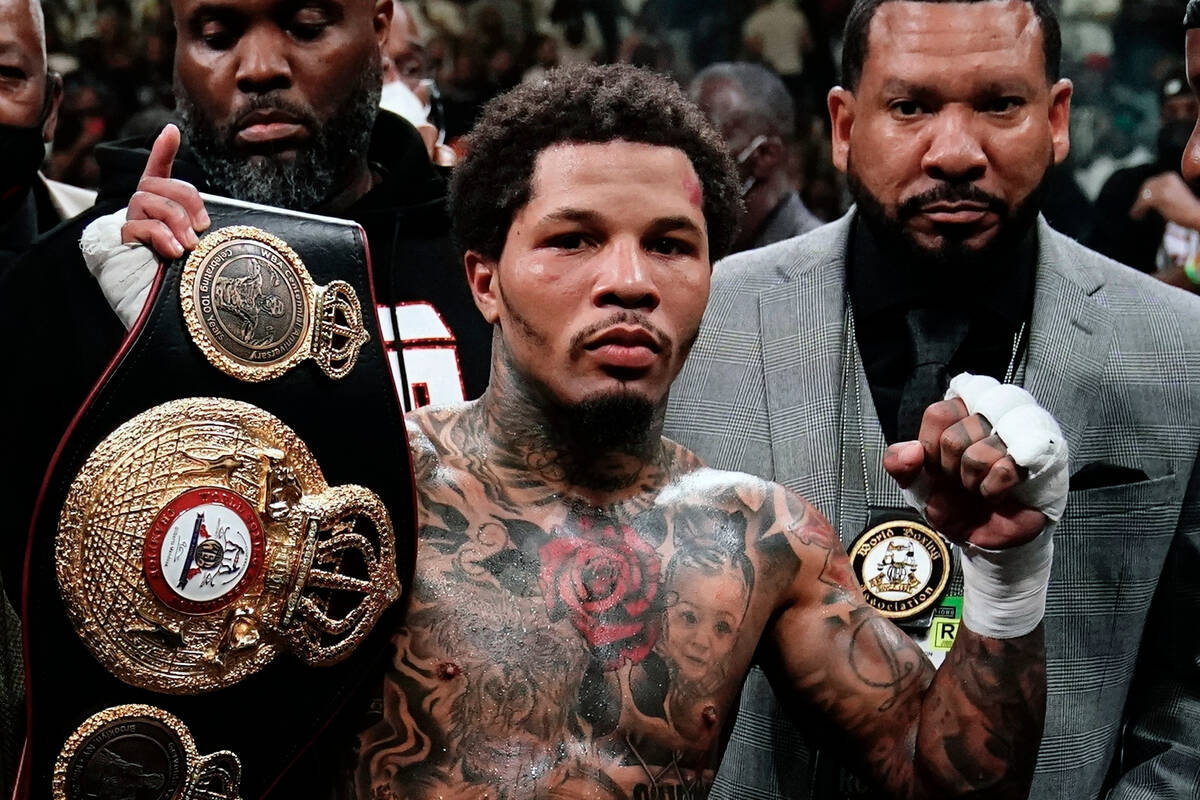 FILE - Gervonta Davis poses for photographs after a WBA lightweight championship boxing bout ag ...