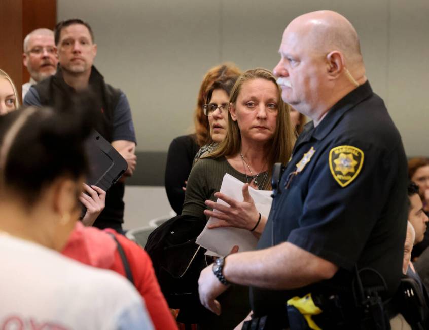 Jennifer Saltzman, wife of Rodney Saltzman, waits to leave the courtroom after sentencing for K ...