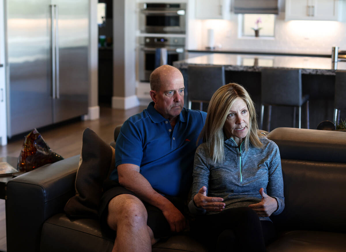 Jeff Bracey, left, and wife Lynda Brooks-Bracey speak to the Review-Journal at their home in La ...