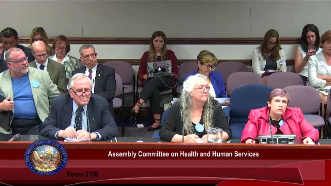 Advocate for the disabled Brianna Hammon, right, testifies in 2017 at the Nevada Legislature ag ...