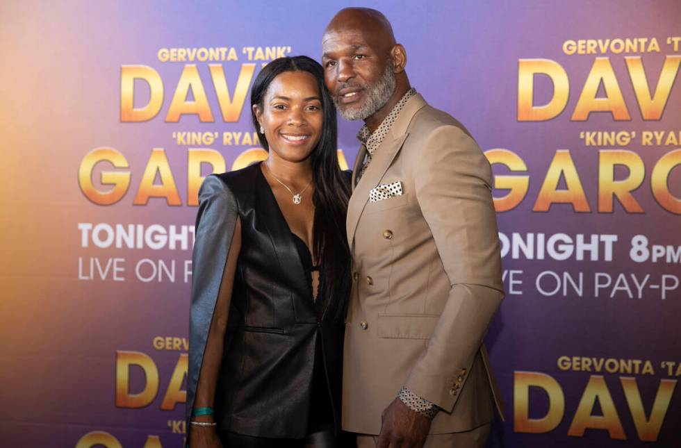 Former boxer Bernard Hopkins, right, poses with his wife Jeanette Hopkins on the red carpet pri ...