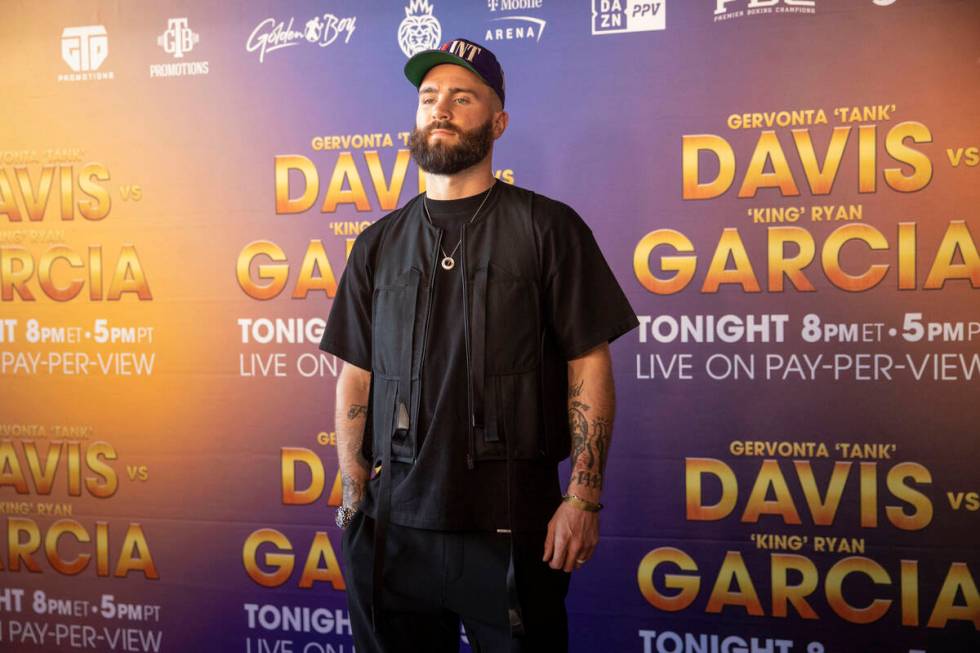 Professional boxer Caleb Plant poses on the red carpet prior to the Ryan Garcia-Gervonta Davis ...