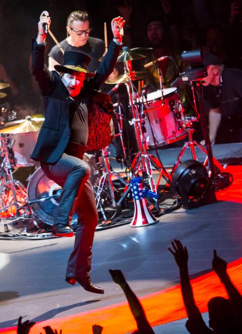 Bono of U2 performs at T-Mobile Arena in Las Vegas on Friday, May 11, 2018. Chase Stevens Las V ...