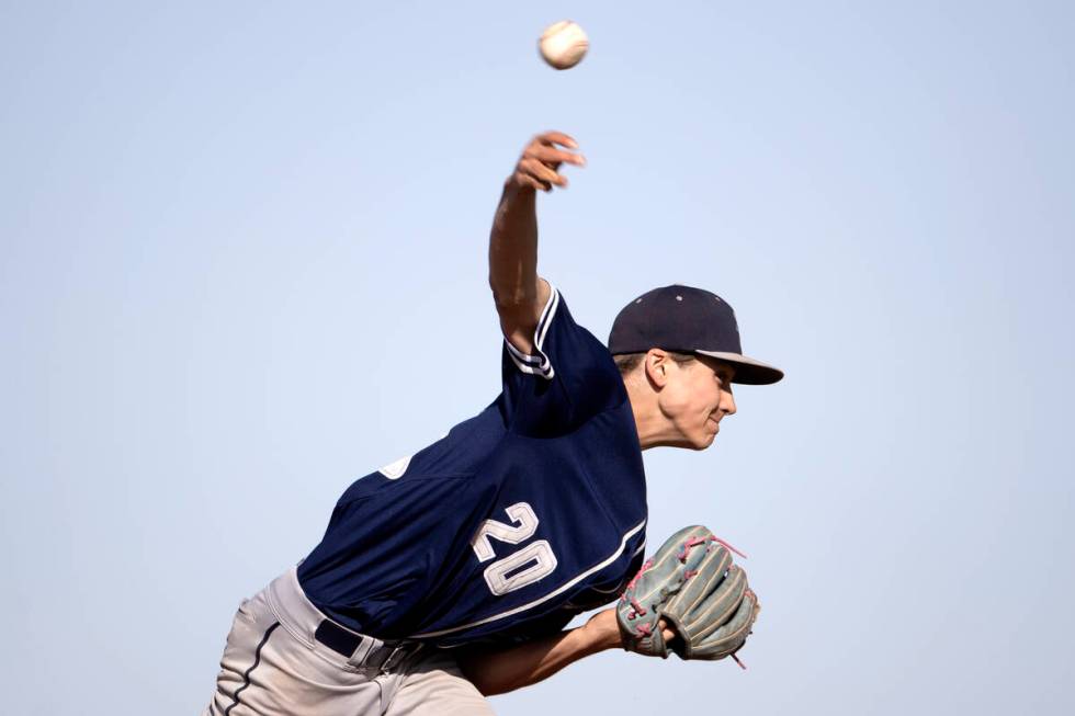 Shadow Ridge pitcher Brayden Somers throws to Sierra Vista during a Class 4A high school baseba ...