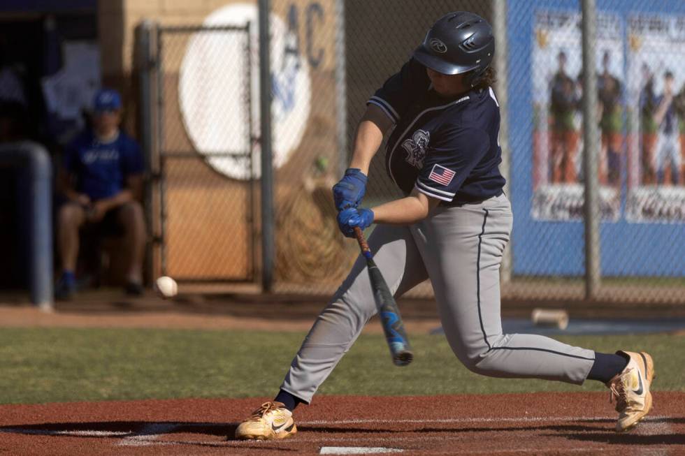 Shadow Ridge’s Ian Grafmank bats during a Class 4A high school baseball game against Sie ...