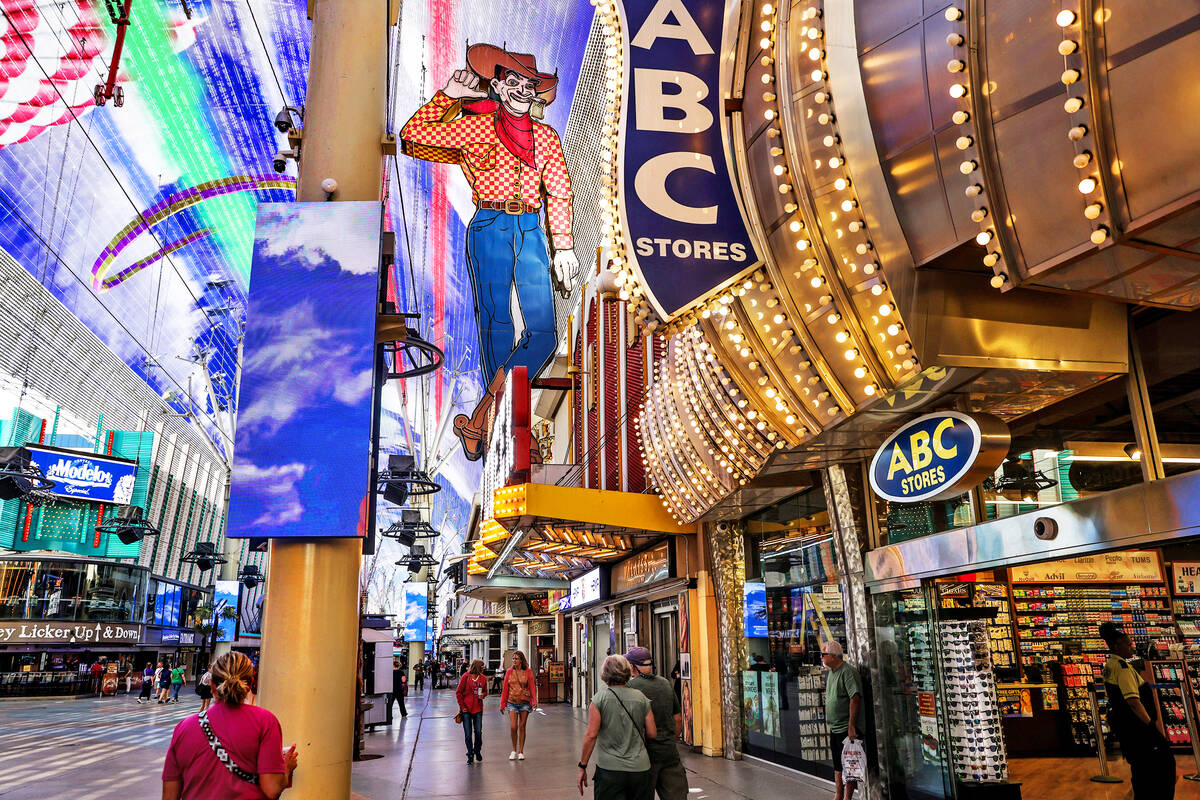 The Vegas Vic sign inside the Fremont Street Experience in Downtown Las Vegas, Wednesday, April ...